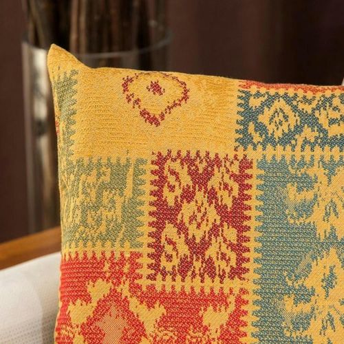 Coussin Ethnique Jaune – Motif Patchwork Izmir