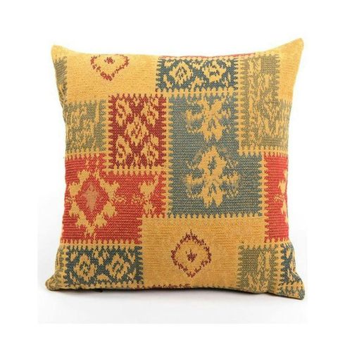 Coussin Ethnique Jaune – Motif Patchwork Izmir