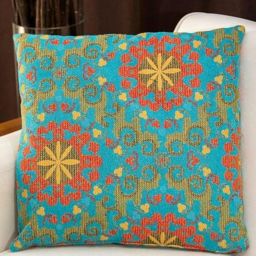 Coussin Rétro Multicolore – Fleurs Sur Fond Bleu Izmir