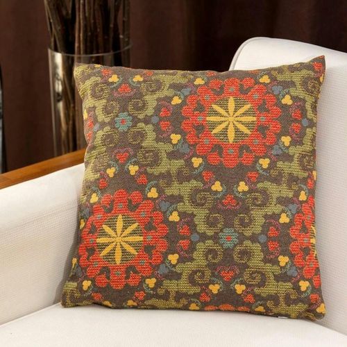 Coussin Rétro – Fleurs Encadrées Multicolores Izmir