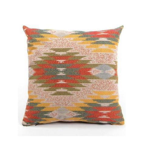 Coussin Bohème Multicolore – Motif Kilim, Fond Beige Izmir