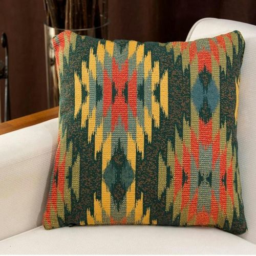 Coussin Ethnique – Motif Aztèque Fond Vert Izmir