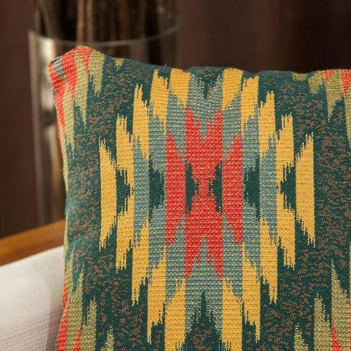 Coussin Ethnique – Motif Aztèque Fond Vert Izmir