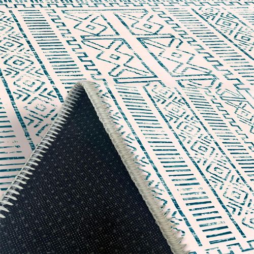 Tapis Écru Contrasté – Motifs Bleus, 160x230 Cm Istanbul