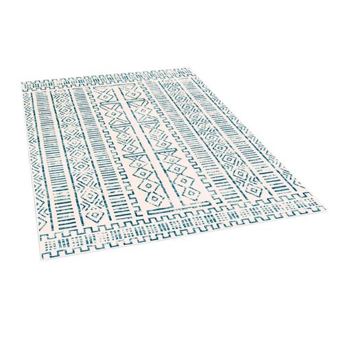 Tapis Écru Contrasté – Motifs Bleus, 160x230 Cm Istanbul