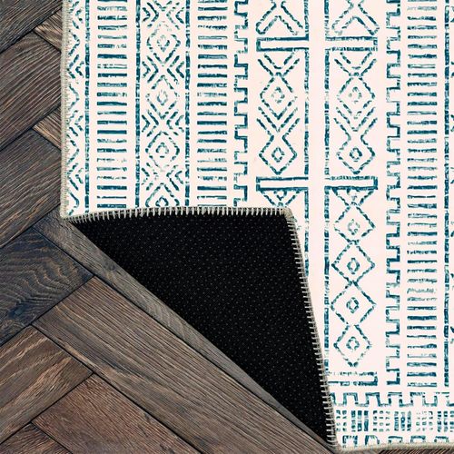 Tapis Écru Contrasté – Motifs Bleus, 160x230 Cm Istanbul