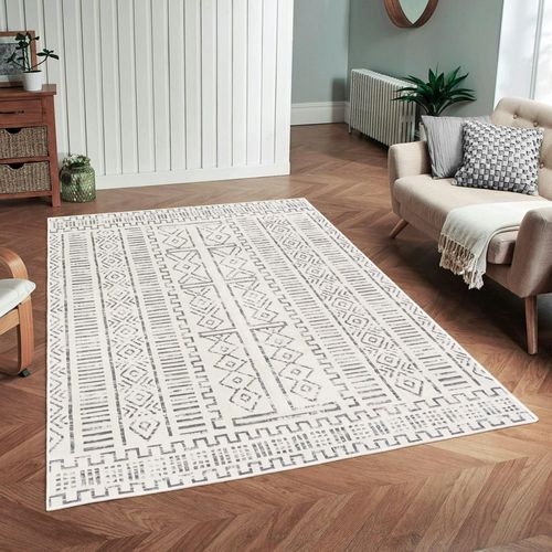 Tapis Écru Contrasté – Motifs Graphiques, 160x230 Cm Istanbul