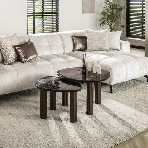 Table Basse Verre – Finition Cuivre Antique, 45 Cm Laguna