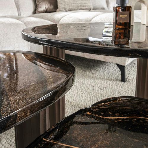 Table Basse Verre – Finition Cuivre Antique, 45 Cm Laguna