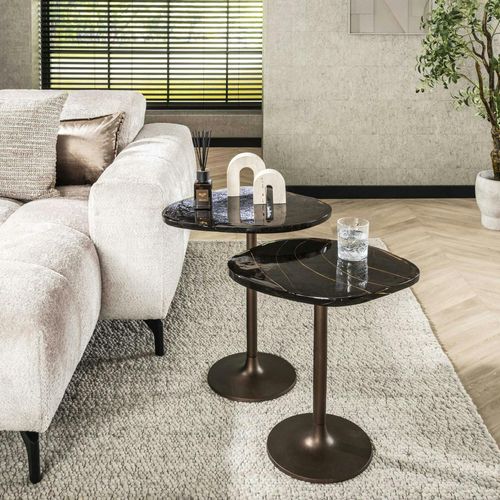 Bout De Canapé Verre – Finition Cuivre Antique, 50 Cm Laguna