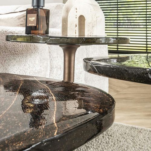 Bout De Canapé Verre – Finition Cuivre Antique, 50 Cm Laguna