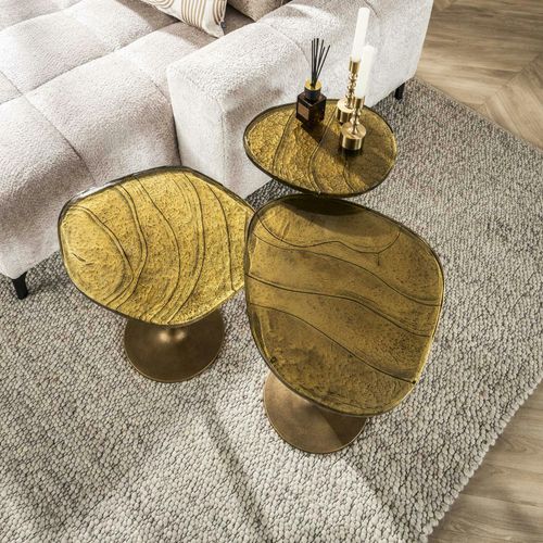 Bout De Canapé Verre – Finition Antique Dorée, 60 Cm Laguna