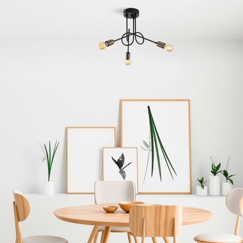 Plafonnier Salle à Manger Noir - 3 Lampes Effet Laiton Olten
