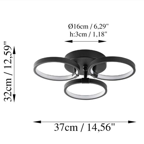 Plafonnier LED Noir Moderne – 3 Anneaux Vieste