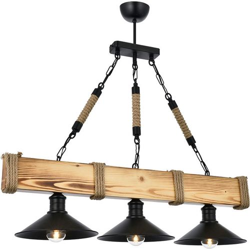 Suspension Industrielle Bois Clair – 3 Lampes Camogli