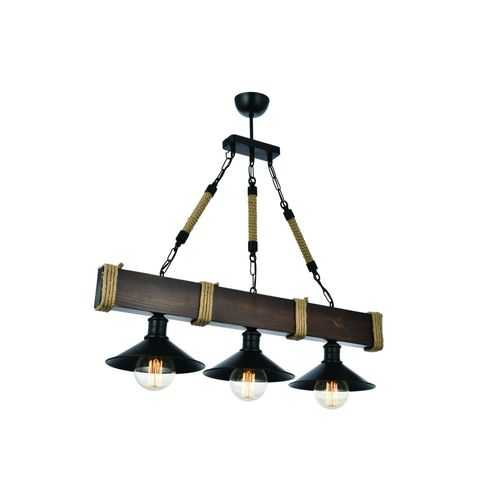 Suspension Industrielle Bois Brun – 3 Lampes Camogli