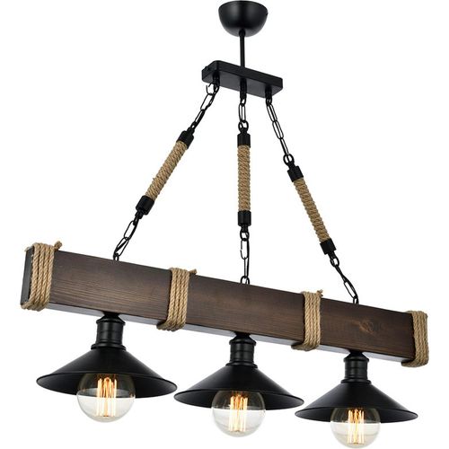 Suspension Industrielle Bois Brun – 3 Lampes Camogli