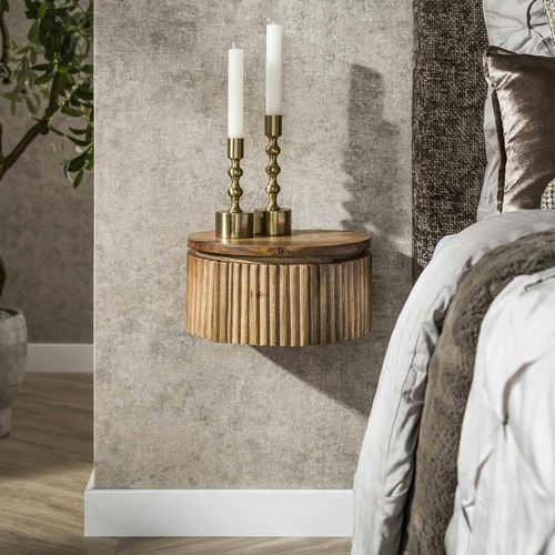 Table De Nuit Murale En Bois Rainuré – Ronde, 30 Cm Delhi