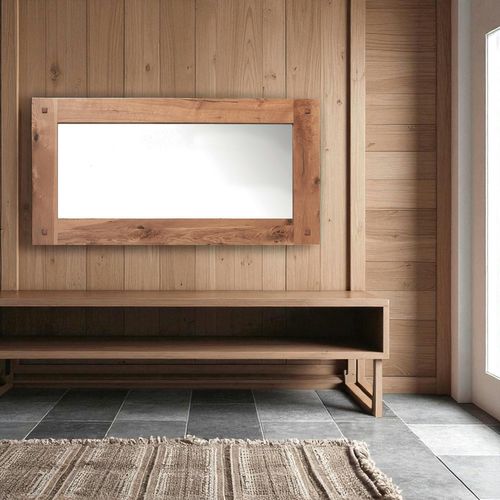 Miroir Mural En Bois Naturel Avec Cadre Épais - 150 Cm Fjord