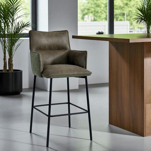 Tabouret Bar Bi-matière Vert Avec Dossier (lot De 2) Kerala