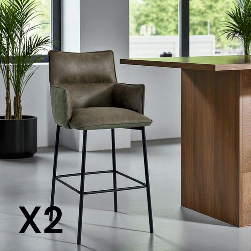 Tabouret Bar Bi-matière Vert Avec Dossier (lot De 2) Kerala
