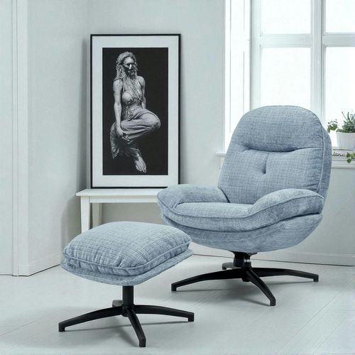 Fauteuil Détente Bleu Acier Pivotant Avec Repose-pieds Iena