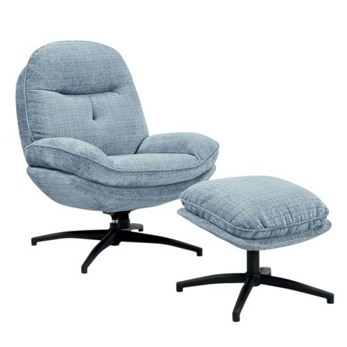 Fauteuil Détente Bleu Acier Pivotant Avec Repose-pieds Iena
