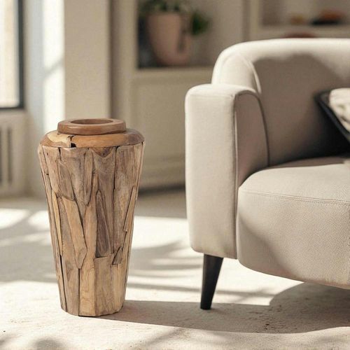 Vase Décoratif En Teck Naturel – Style Artisanal Arizona