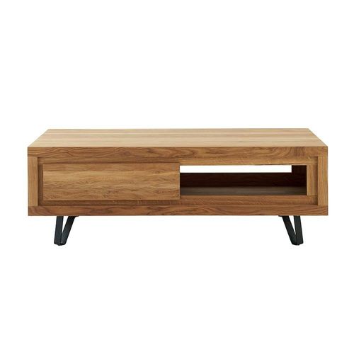 Table Basse Bois Massif - 1 Tiroir, Frise Décorative Roseto