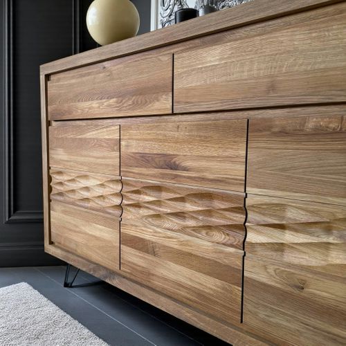 Buffet Bois Massif 3 Portes - Frise Décorative Roseto