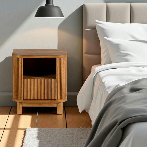 Table De Nuit En Bois - Motif Baguette, 1 Tiroir Iena