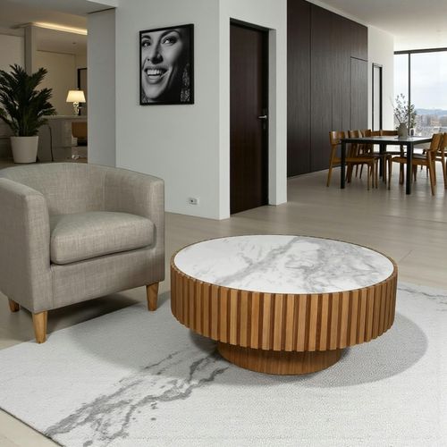 Table Basse Blanche - Plateau Céramique, Bords Crantés Lombardie