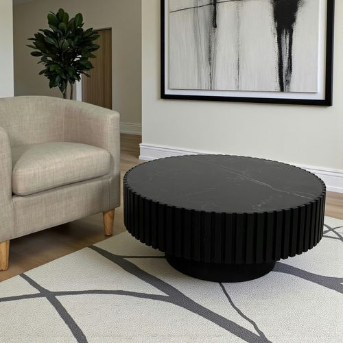 Table Basse Noire - Plateau Céramique, Bords Crantés Lombardie