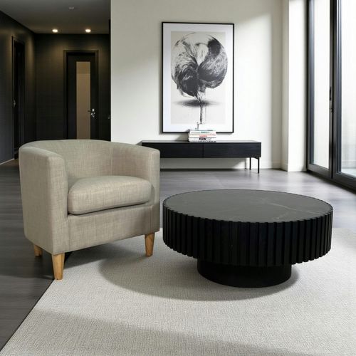 Table Basse Noire - Plateau Céramique, Bords Crantés Lombardie