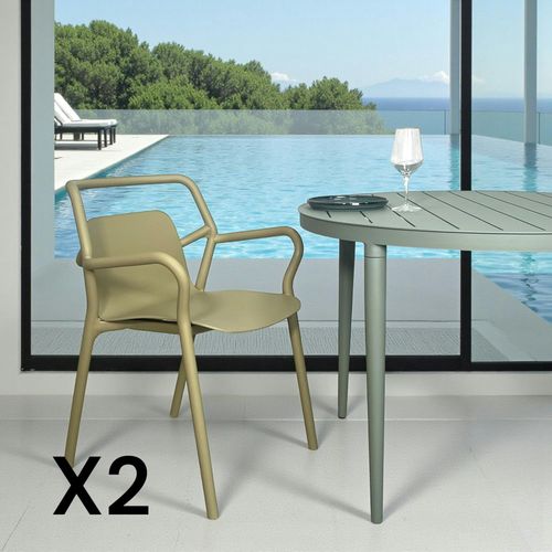 Chaise De Jardin Design Kaki, Empilable (lot De 2) Pineto