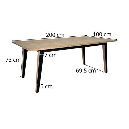 Table à Manger Moderne Bois Clair - Pieds Métal, 200 Cm Grado