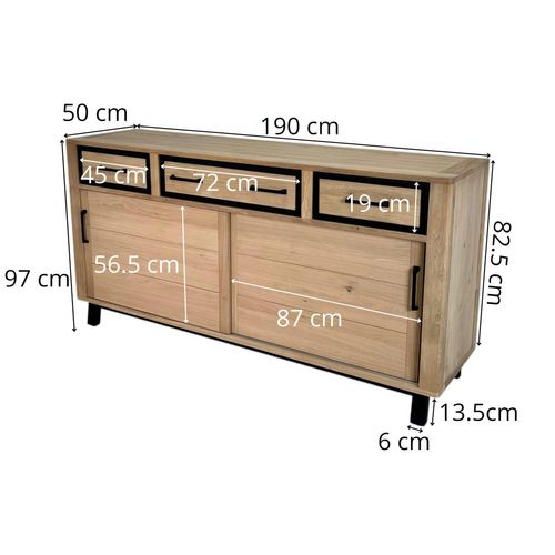 Buffet Moderne Bois Clair - 2 Portes, 3 Tiroirs Grado