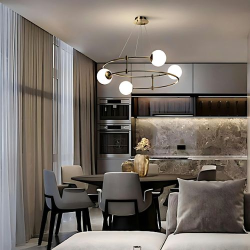 Suspension Moderne - 4 Globes Sur Structure Spirale Deltona