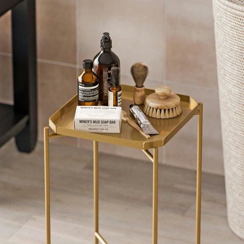 Petite Table D’appoint Dorée Carrée, Pieds Croisés Sfax