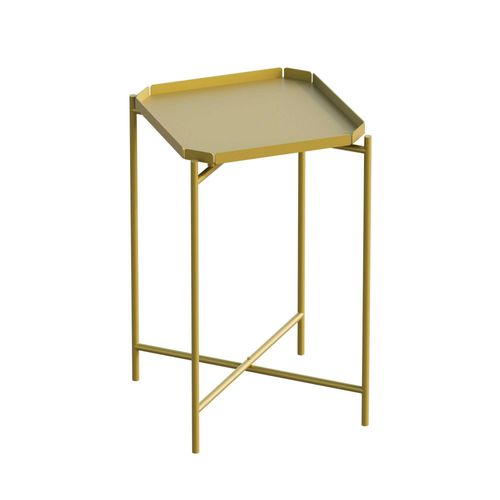 Petite Table D’appoint Dorée Carrée, Pieds Croisés Sfax