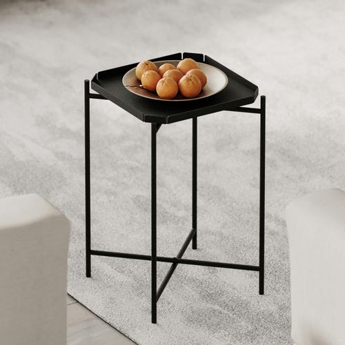 Petite Table D’appoint Noire Carrée, Pieds Croisés Sfax