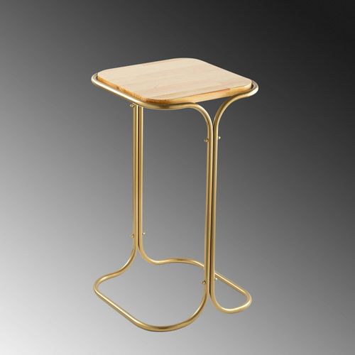 Petite Table D'appoint Dorée Carrée - Plateau Bois Clair Jena