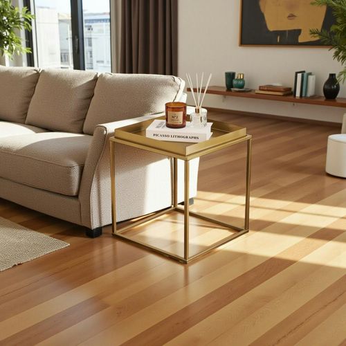 Bout De Canapé Cube Doré – Plateau Mobile, Style Design Sfax