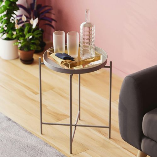 Petite Table D'appoint Grise - Structure Ronde, Métal Sfax