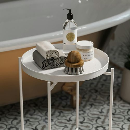 Petite Table D'appoint Blanche - Structure Ronde, Métal Sfax