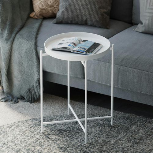 Petite Table D'appoint Blanche - Structure Ronde, Métal Sfax