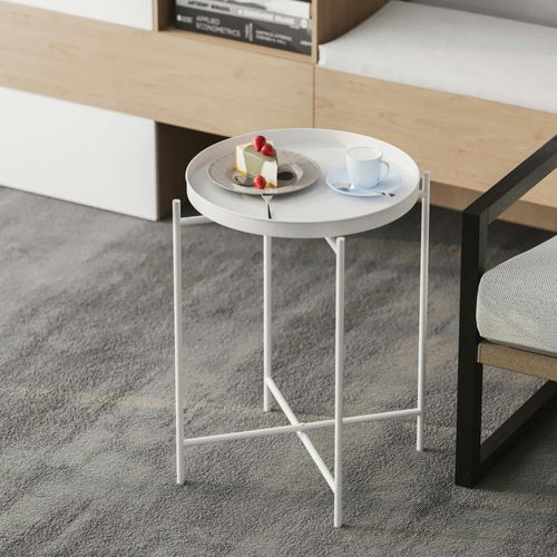 Petite Table D'appoint Blanche - Structure Ronde, Métal Sfax