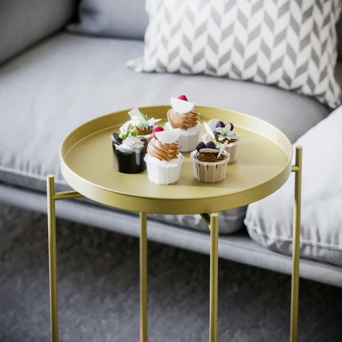 Petite Table D'appoint Dorée - Structure Ronde, Métal Sfax