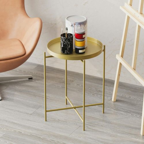 Petite Table D'appoint Dorée - Structure Ronde, Métal Sfax