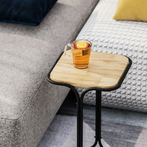 Table D'appoint Noire - Plateau En Bois Clair Carré Jena